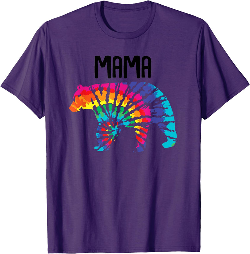 Tie Dye Bear Family Shirts Mama Bear Rainbow Tye Dye Bear Matching Family T-Shirt - Purple