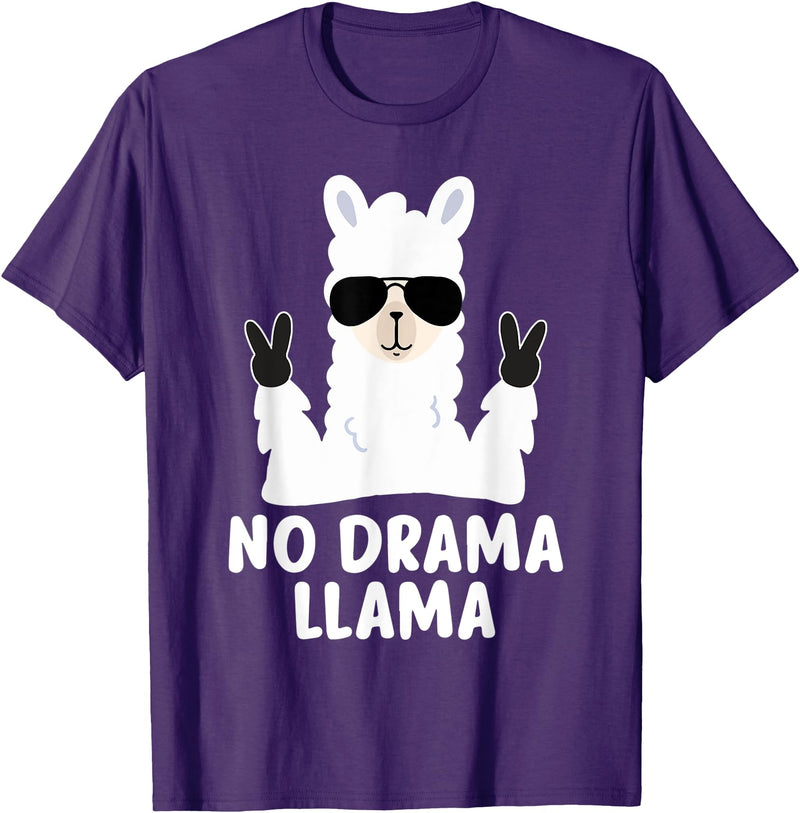 No Drama No Pob-Llama Alpaca Gifts No Drama Llama Alpaca with Sunglasses Llama Alpaca T-Shirt - Purple