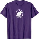 White Silhouette of a Bunny, Stylized for Rabbit Lovers T-Shirt in Purple