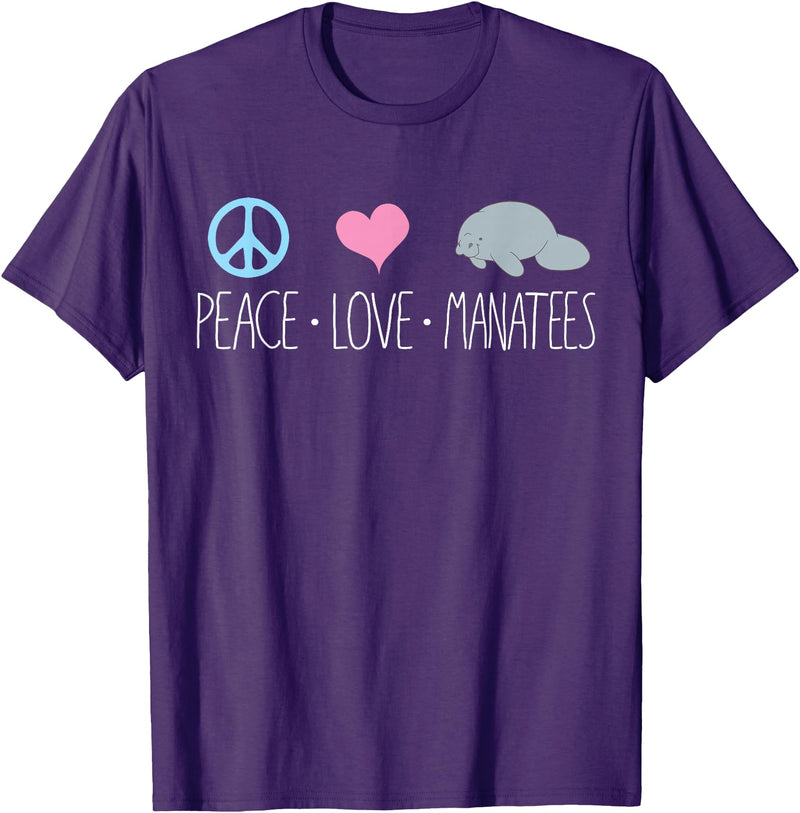 Sea Cows Tees Cute Manatee TShirt, Peace Love Manatees Chubby Sea Cow T-Shirt - Purple
