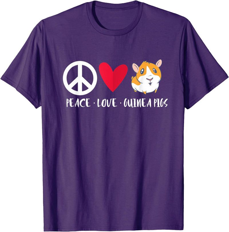 Pet Guinea Pig Owner Apparel Co. Peace Love Guinea Pigs Cute Furry Potato Pet Guinea Pig T-Shirt - Purple