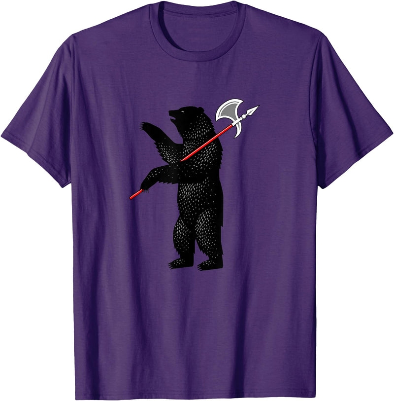 RealCoolShirts AWESOME AXE BEAR - Yaroslavl Russia Flag Halberd Bear Shirt T-Shirt - Purple