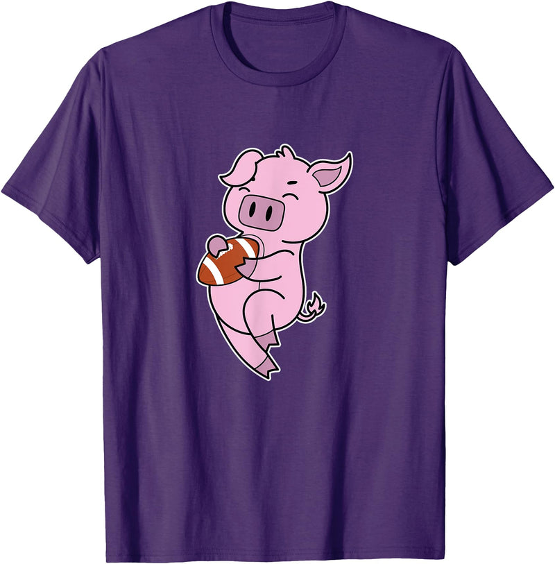 American Football USA animal Touchdown sport ball Pig plays American Football T-Shirt - Purple