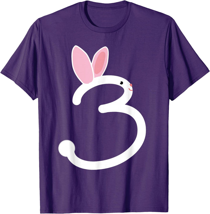 ThreeYear Old Gift Bunny Rabbit Numeral 3 for Girls and Boys T-Shirt in Purple