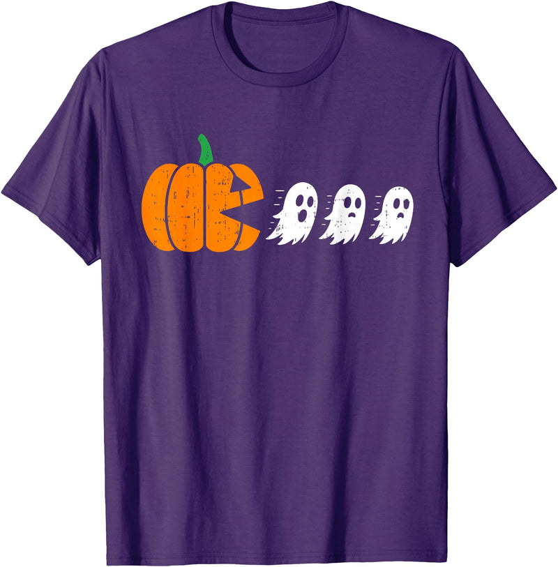 Funny Halloween Tees for Men Women Kids. Funny Gamer Pumpkin Eating Boo Halloween Men Kids Boys T-Shirt - Purple
