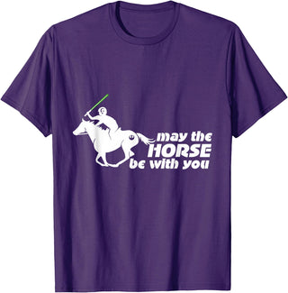 NickerStickers May the Horse Be With You | Equestrian Geek T-Shirt T-Shirt - Purple