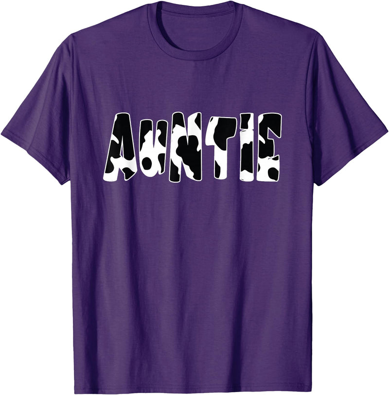 funny saying Gifts for Family Members and more Auntie Cow Print Cow Pattern T-Shirt, Black - Purple