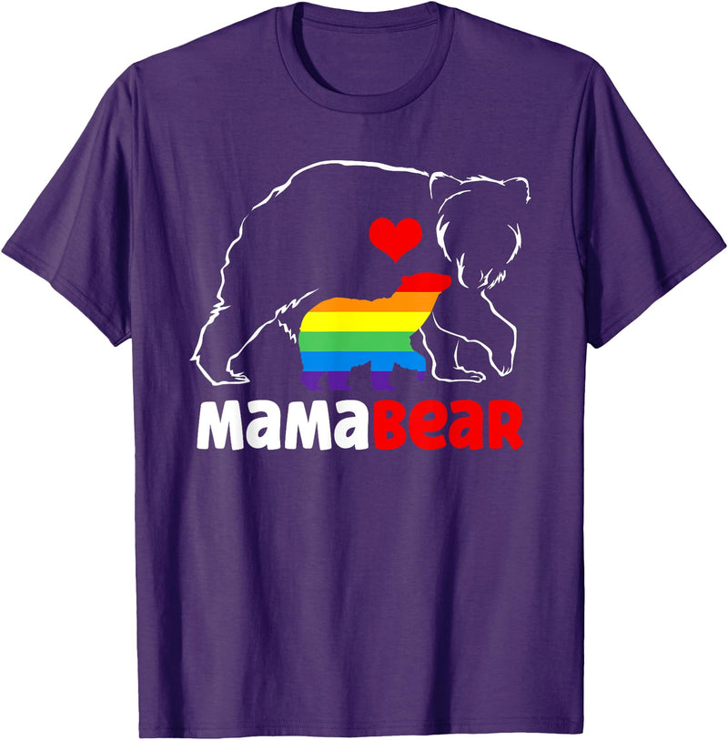 Funny Bear Family Gay LGBT Pride Rainbow Flag TLT Mama Bear Proud Mom Rainbow Flag LGBT Pride Mother's Day T-Shirt - Purple