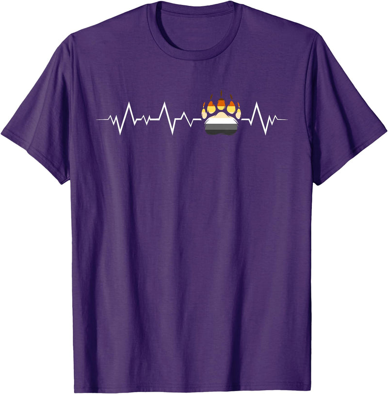 Bear Community Bear Brotherhood Gay Men Gifts Gay Bear Pride Heartbeat Paw Bear Flag Colors T-Shirt - Purple