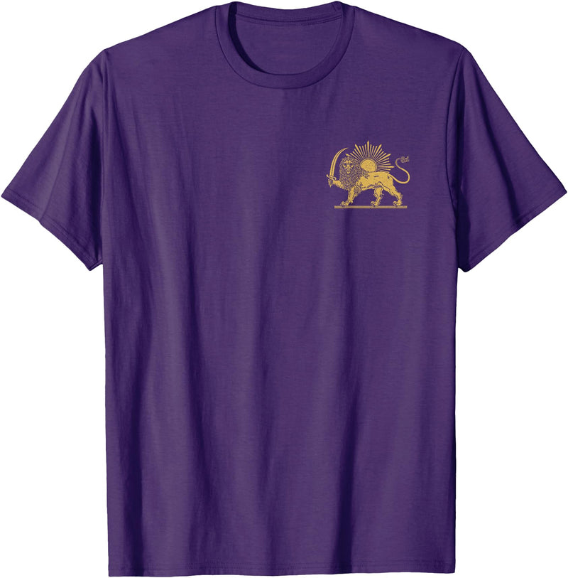 SHIR O KHORSHID Persian Lion and Sun Emblem Iran Symbol T-Shirt - Purple