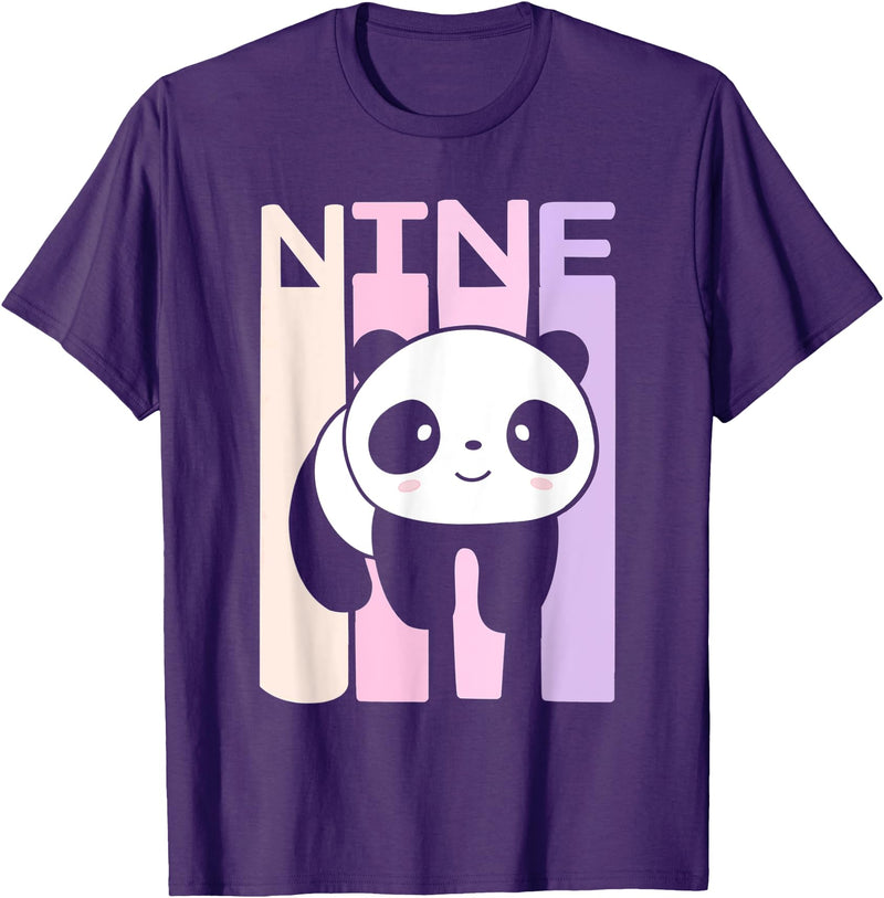 Kids 9 Year Old Cute Panda Bear Birthday Decoration Party T-Shirt - Purple