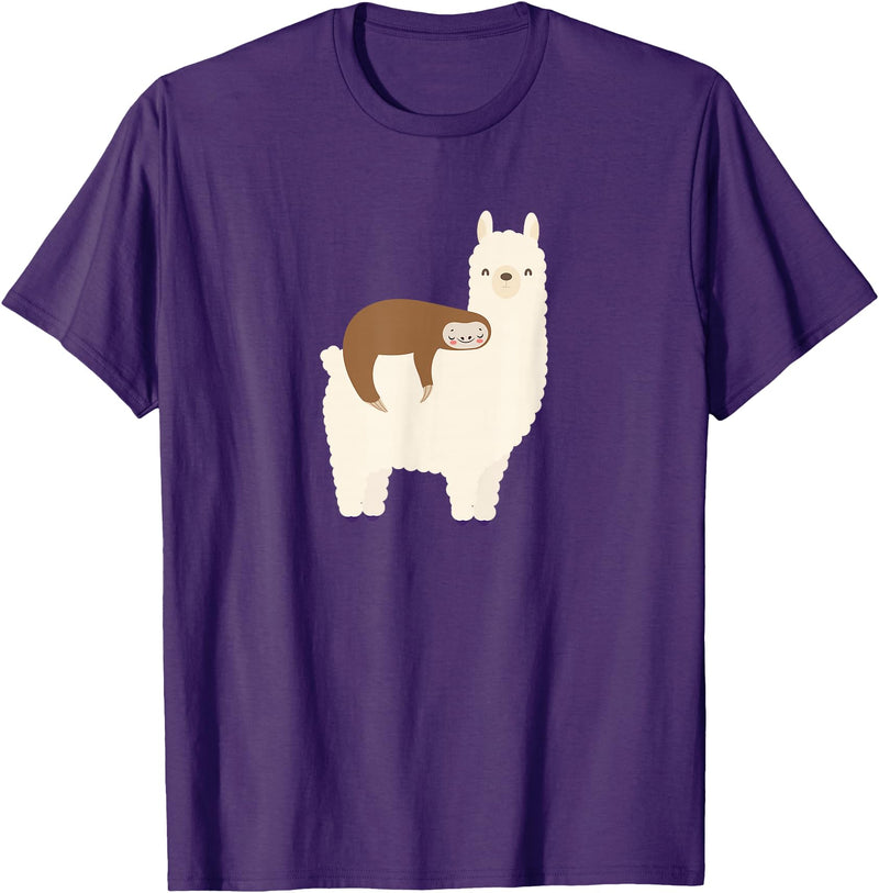 Unique Animal Lover Apparel Decor & Gifts Outlet Sloth Riding Llama Funny Graphic for Women for Girls T-Shirt - Purple