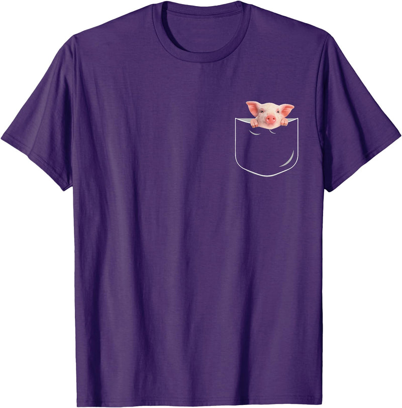 Pocket Pig Funny Pig In Pocket Gift T-Shirt - Unisex-Adults - Black - Small - Short Sleeve - Cotton 100% - Novelty T-Shirt - Purple