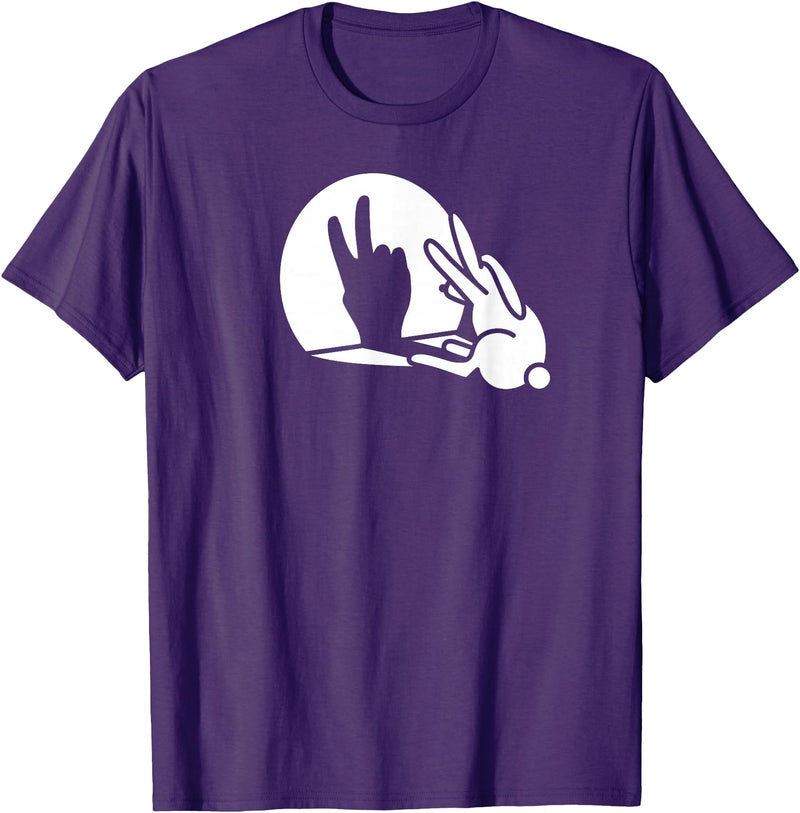 Rabbit Shadow Hand Funny Peace Sign Hippie Easter Bunny T-Shirt in Purple