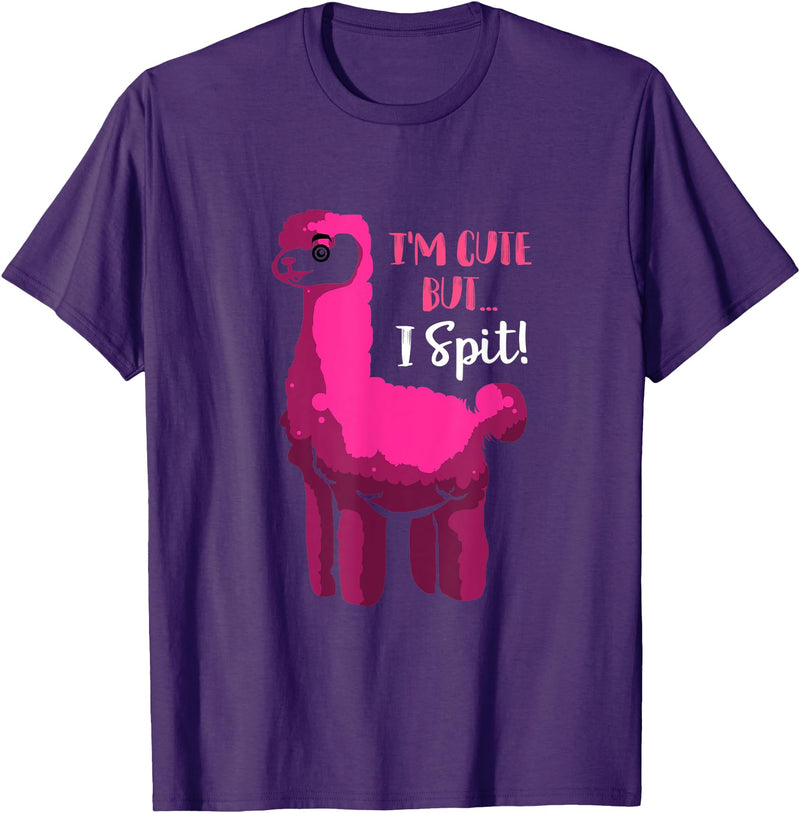 Funny Llama Gifts Lama Costume Adult Llama Party Im Cute But I Spit Llama T-Shirt - Purple