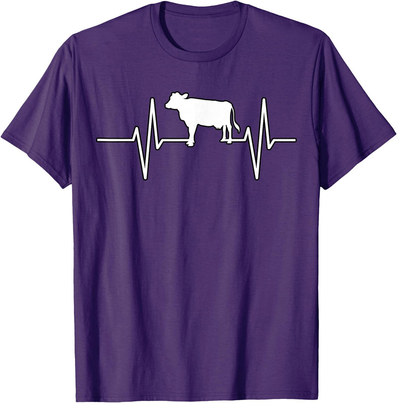Animal Funny Farmer Farmers Gift Cow Cattle Beef Heartbeat Funny T-Shirt - Purple