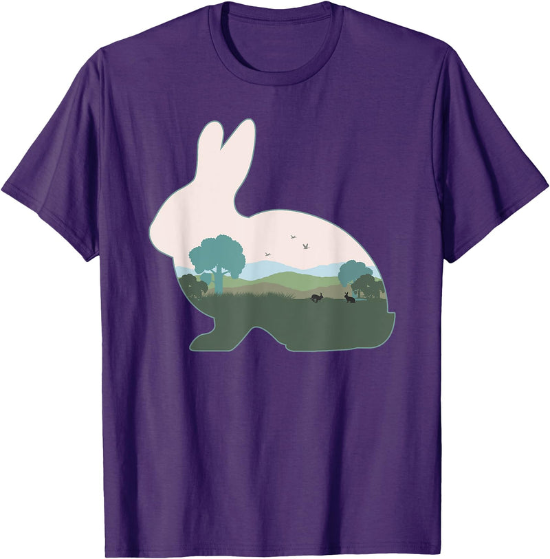 Rabbit Print with Landscape Rabbit Lover - Hare Bunny T-Shirt in Purple