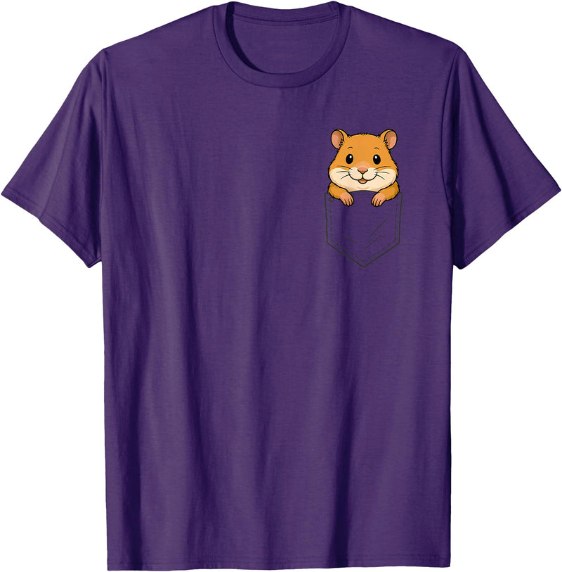 Funny Hamster Peeking in Pocket Animal Lover Men Women Kids T-Shirt - Purple