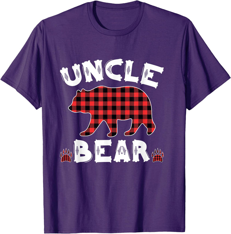 Uncle Bear Buffalo Dark Red Plaid Christmas Pajama Family T-Shirt - Purple