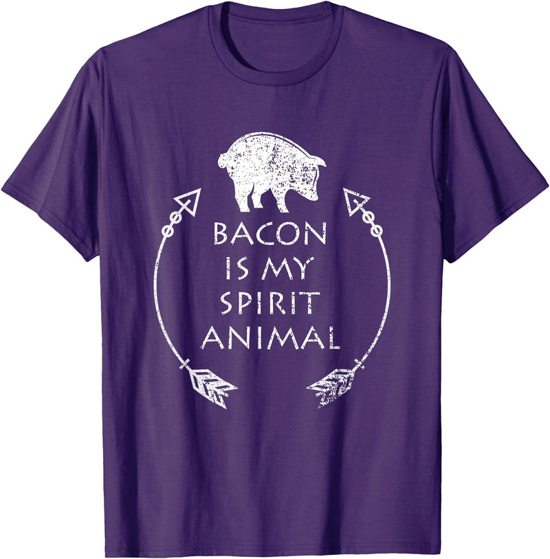 Pig Tees by MasArt Bacon is my Spirit Animal Funny Pig T-Shirt Distressed Gift T-Shirt - Purple