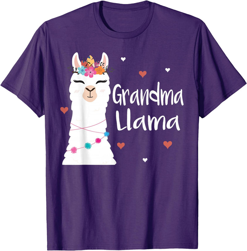 Me & Mommy Llama Co. Grandma Llama Cute Llamas Lover Best Grandmother Ever T-Shirt - Purple