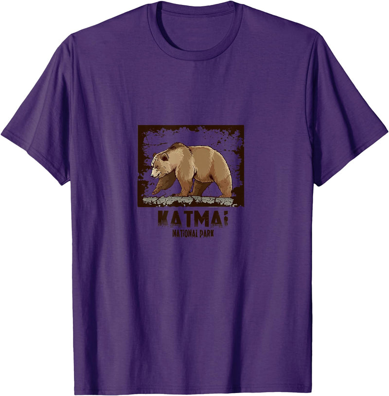 National Parks Nature Lovers Camping Apparel Katmai National Park Bear T-Shirt - Purple