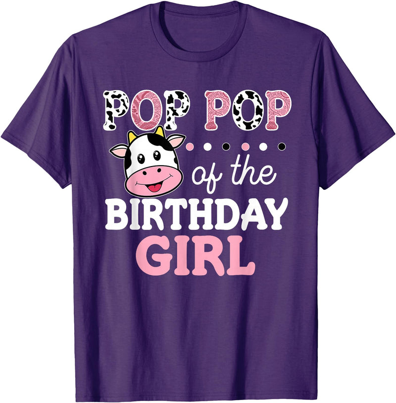 Cow Birthday Shirts For Family Men Women Cow Lover Pop Pop of The Birthday Girl Shirt Farm Cow Grandpa 1st T-Shirt - Purple