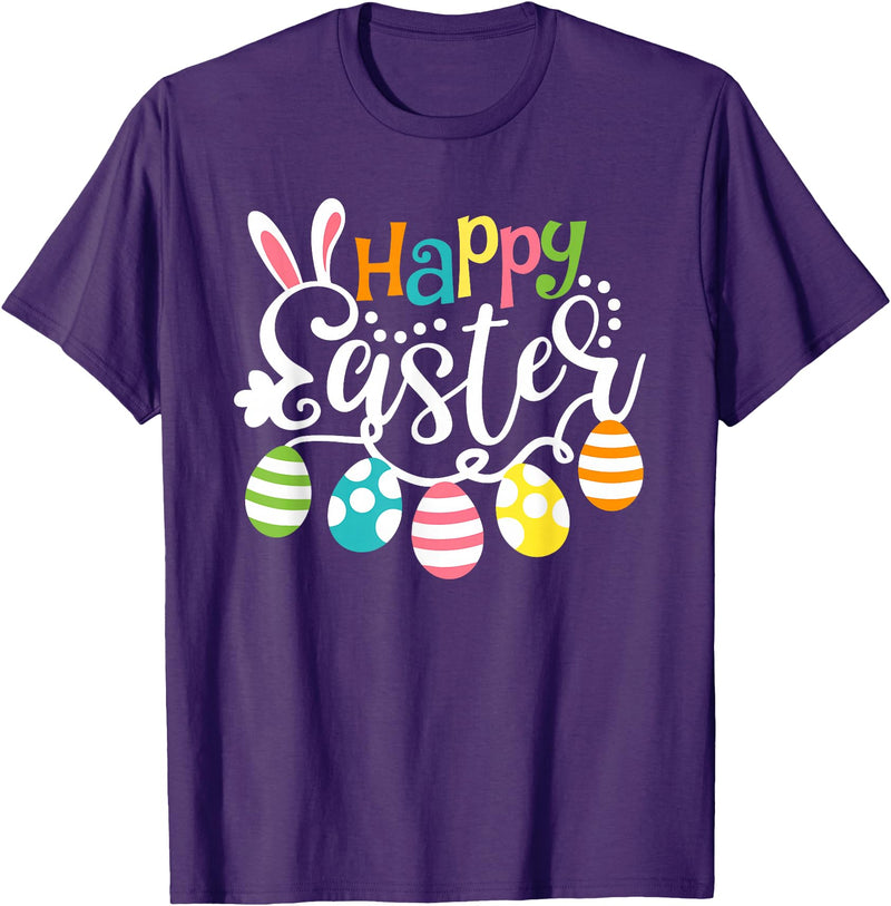 Happy Easter Bunny Rabbit Face Funny Easter Day Women Girls T-Shirt (Black) in Purple