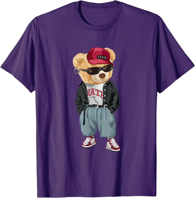 Punk Rocker Teddy Bear Rap Hip Hop Gift Men Women Punk Rocker Rapper Popster Punker Teddy Bear Rap Hip Hop T-Shirt - Purple