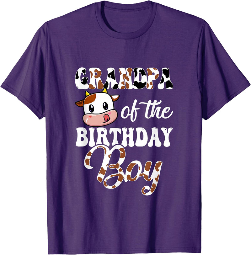 Love Family Matching Grandpa Of The Birthday Boy Cow Farm 1St Birthday Boy T-Shirt - Purple