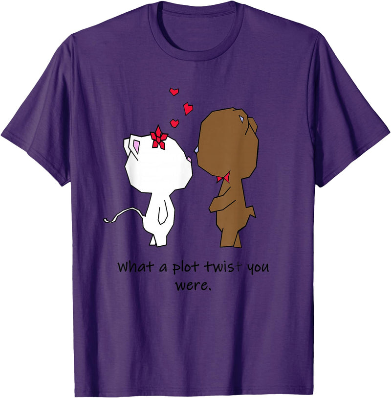 Valentinstag Geschenk - Love Animal Couple Love Animal Cat and Bear Couple - Valentine's Day Gift T-Shirt - Purple