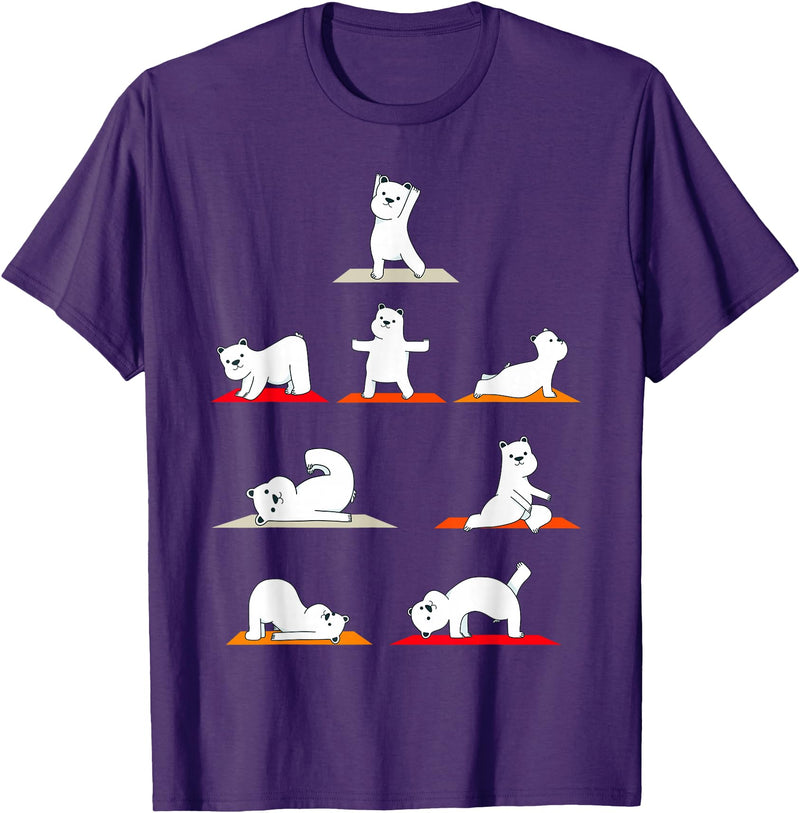 Cute Polar Bear Yoga Coach Women Girls Polar Bear Yoga Poses Streching Polar Bears Meditation T-Shirt - Purple
