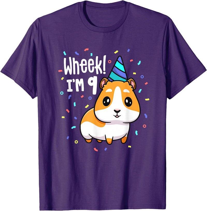 Guinea Pig Birthday by Joy Haus Guinea Pig Birthday Party Wheek Kids 9 Year Old 9th Outfit T-Shirt - Purple