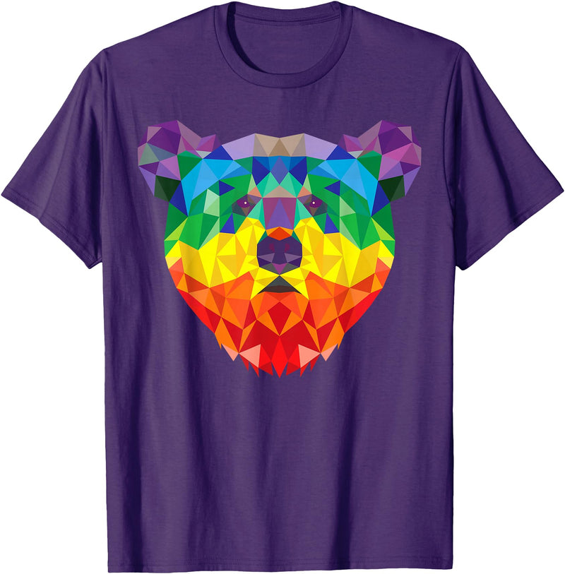 Bear Gay Pride Novelty by Ryan Co. Geometric Bear LGBT Rainbow Flag Gay Pride Men Women T-Shirt - Purple