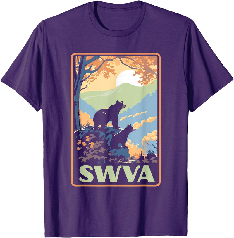 Giant Step Design Co. SWVA Southwest Virginia Black Bears Vintage Parks Poster T-Shirt - Purple