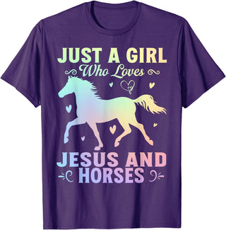 Jesus and Horses Christian Religious. Just A Girl Who Loves Jesus And Horses T-Shirt - Purple