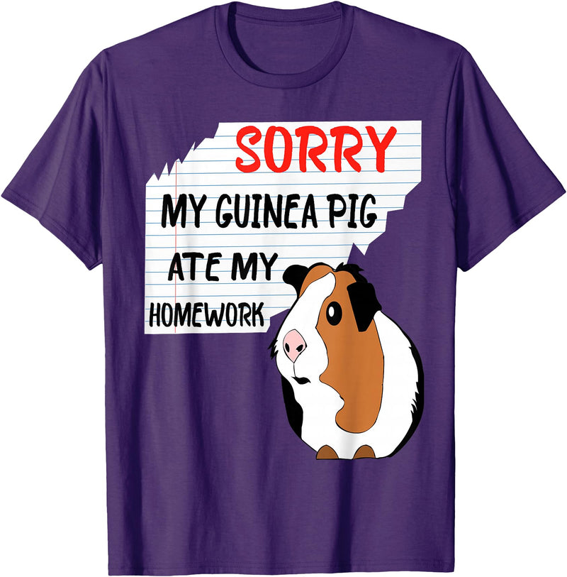 Funny Back to School Sorry My Guinea Pig Ate My Homework School Funny Guinea Pig T-Shirt - Purple