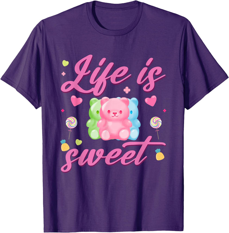 Funny gummy bear lover gummy bear candy Gummy Bear Life is Sweet Candy Gummy Bear T-Shirt - Purple