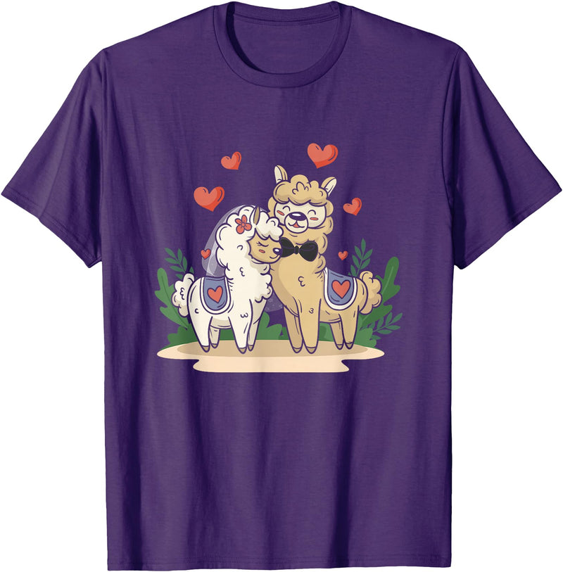 Llama Bride and Groom Wedding Matching Couple Llama Bride and Groom Wedding Art Matching Couple Loving T-Shirt - Purple