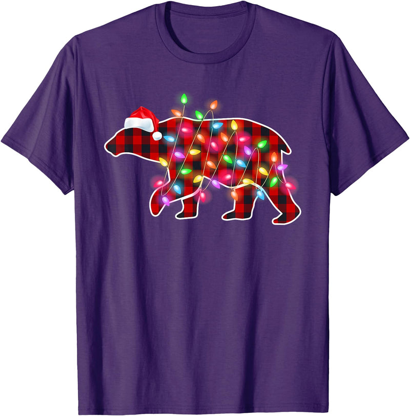 Funny Polar Bear Christmas Lights Pajamas Women Plaid Buffalo Polar Bear Christmas Pajamas Xmas Lights Women T-Shirt - Purple