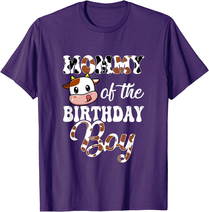Love Family Matching Mommy of The Birthday Boy Cow Farm 1St Birthday Boy T-Shirt - Purple