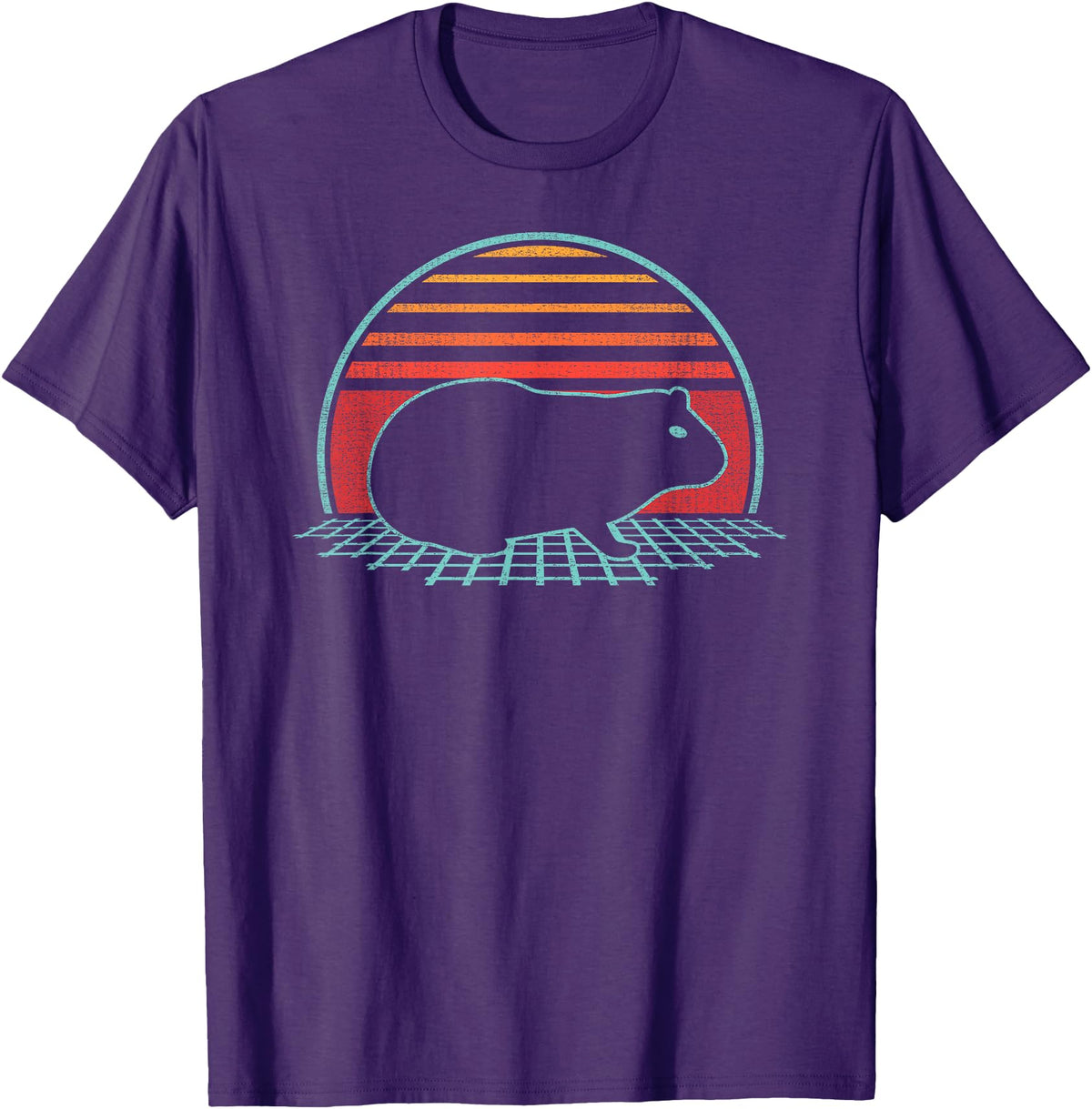 Guinea Pig Graphic Art Designs Guinea Pig Lover Animal Retro Vintage 80s Style T-Shirt - Purple
