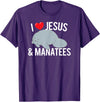 Sea Cows Tees I Love Jesus and Manatees, Cute Christian Manatee T Shirt T-Shirt - Purple