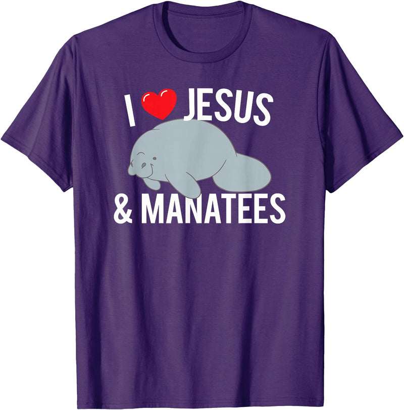 Sea Cows Tees I Love Jesus and Manatees, Cute Christian Manatee T Shirt T-Shirt - Purple