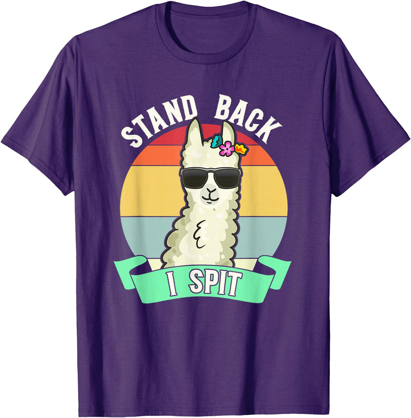 Retro Sunset Llama Spitter Joke Girls Boys Toddler Funny Llama Lover Stand Back I Spit Cute Llamas Spitting Pet T-Shirt - Purple