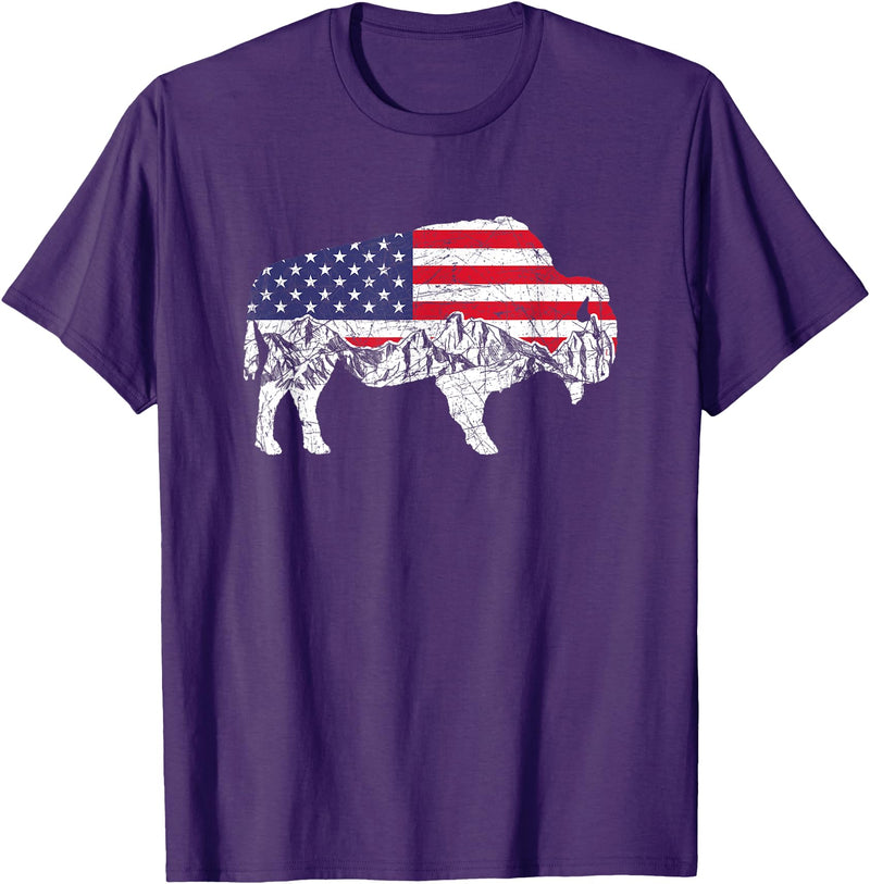 Gift for Animal Lovers & Fans Buffalo 4th Of July Patriotic US Flag American Buffalo Women Kids Men T-Shirt - Purple