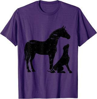 Horse And Dog Companions Forever Horse and Dog Silhouette Love Harmony T-Shirt - Purple