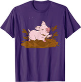 Pigs Mud Pig Playing in the Mud T-Shirt - Purple