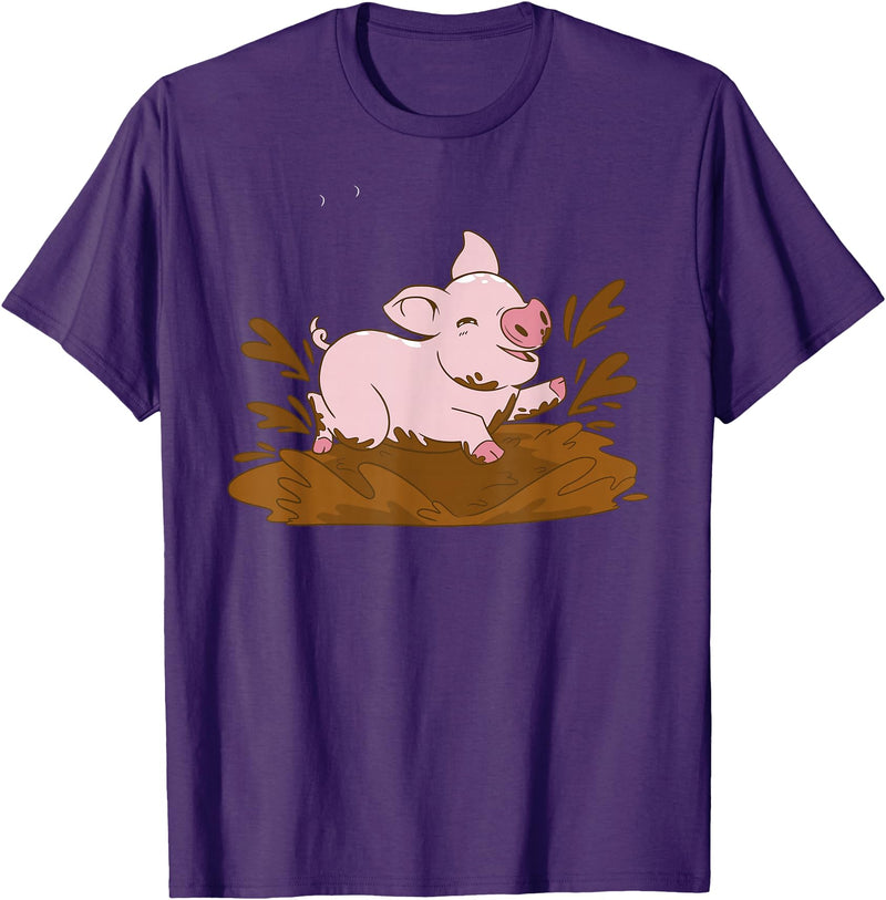Pigs Mud Pig Playing in the Mud T-Shirt - Purple