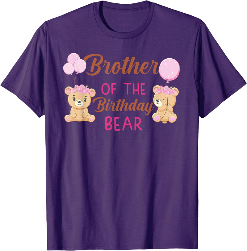 Family Birthday Bear Gifts Brother of The Birthday Girl Bear 1st Birthday Party Girl T-Shirt - Purple